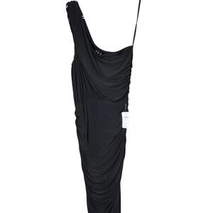 Windsor Black One Shoulder Dress NWT Ruched Bodycon Cocktail Party Long Dress S‎